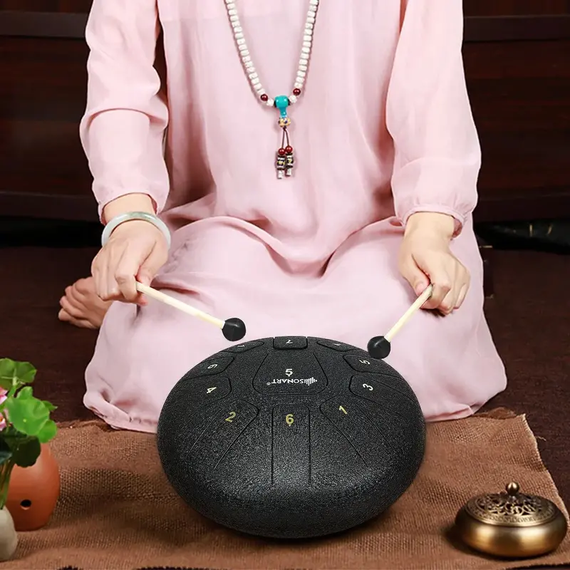 10-Inch High-Carbon Steel 11-Tone Tongue Drum With Mallet 1