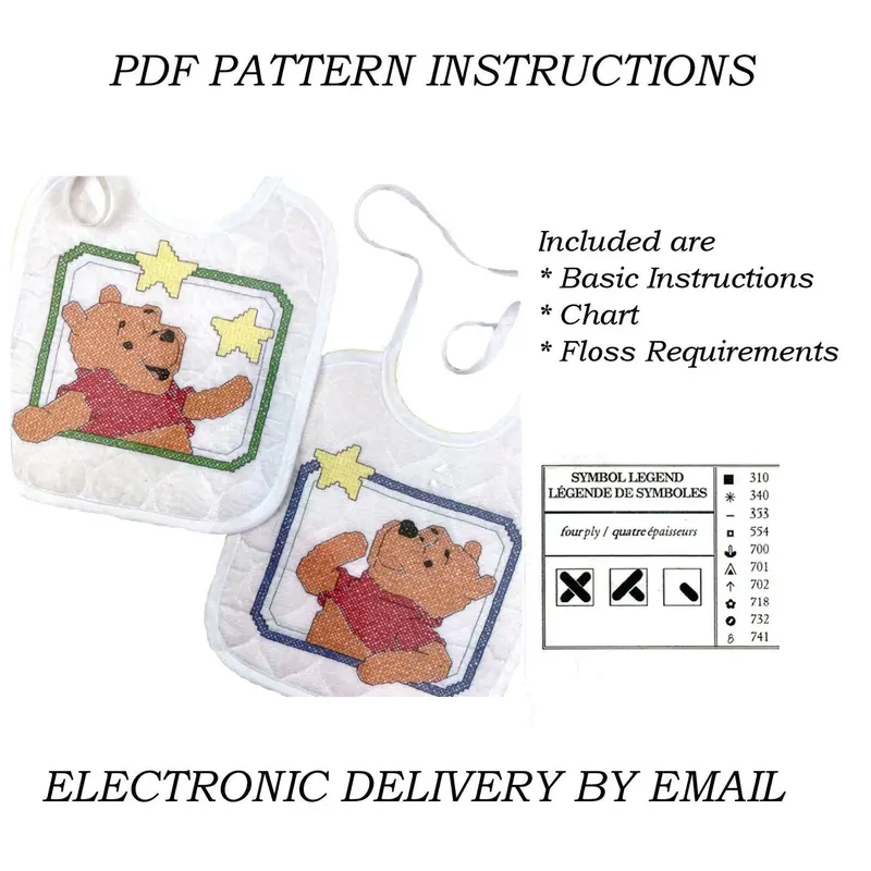 1990S Winnie The Pooh Wishing Star Cross Stitch Pattern For Matching Baby Bibs 1