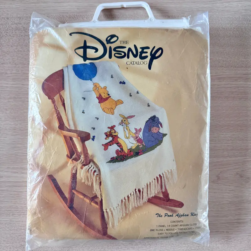 1998 Winnie The Pooh Floating Balloon Cross-Stitch Kit – Vintage Disney Keepsake Blanket Pattern 1