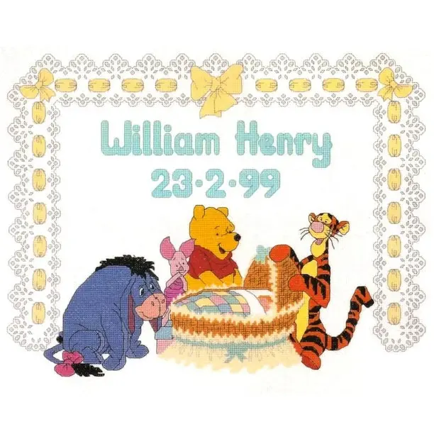1999 Winnie The Pooh 'Rock-A-Bye Baby' Cradle Announcement Cross-Stitch Kit – Debbie Minton H21 1