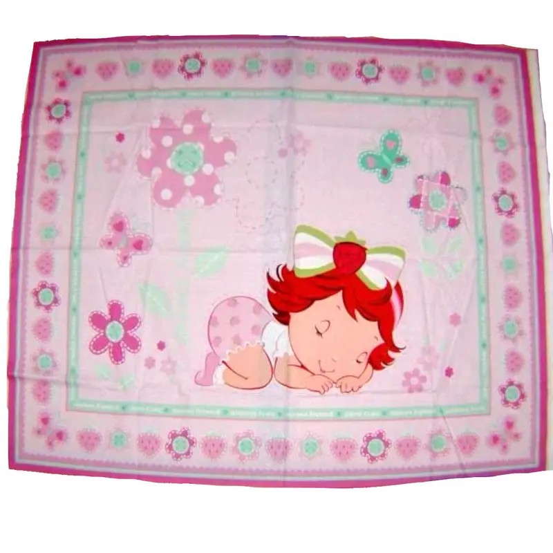 2004 Vintage Strawberry Shortcake Sleeping Baby Quilt Top Panel – 36" X 45", Rare Fabric Craft Material 1