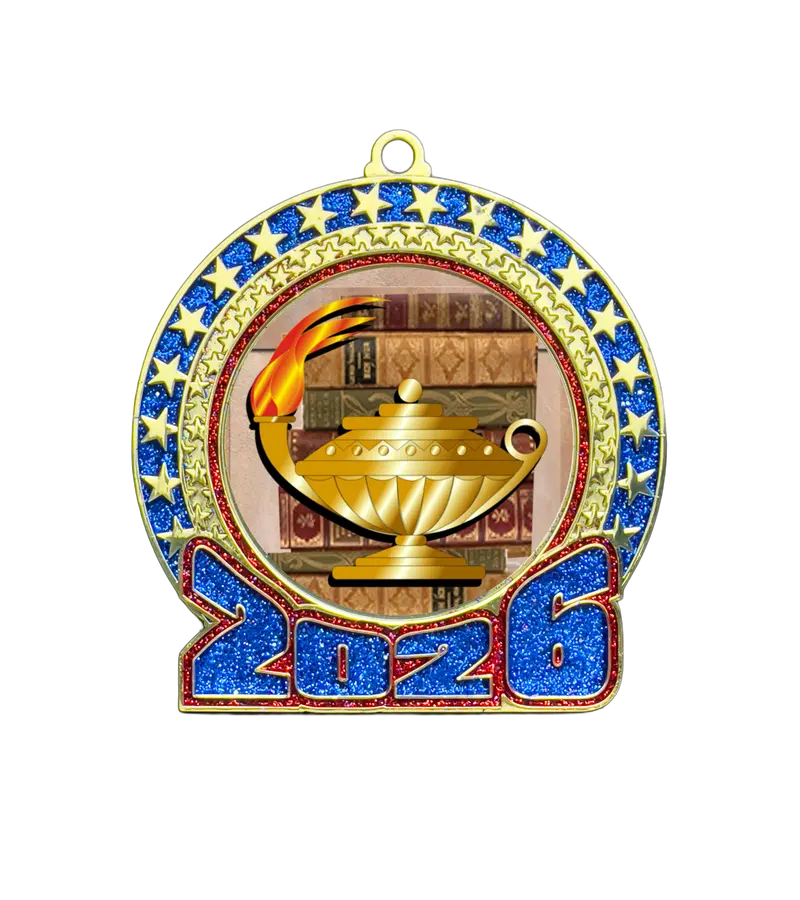 2026 Academic Excellence Glitter Medal – Red & Blue 1