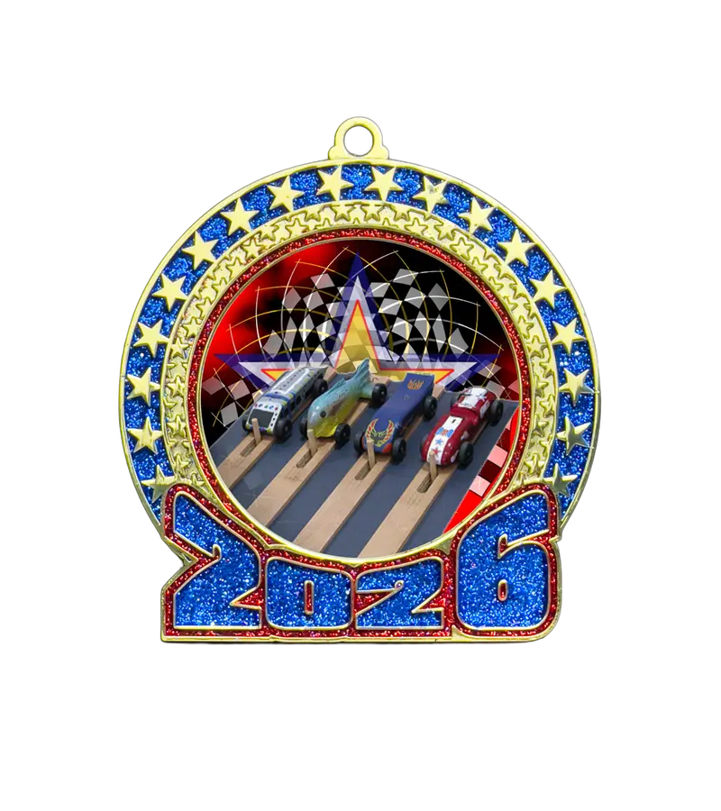 2026 Derby-Themed Glitter Medal – Red & Blue 1