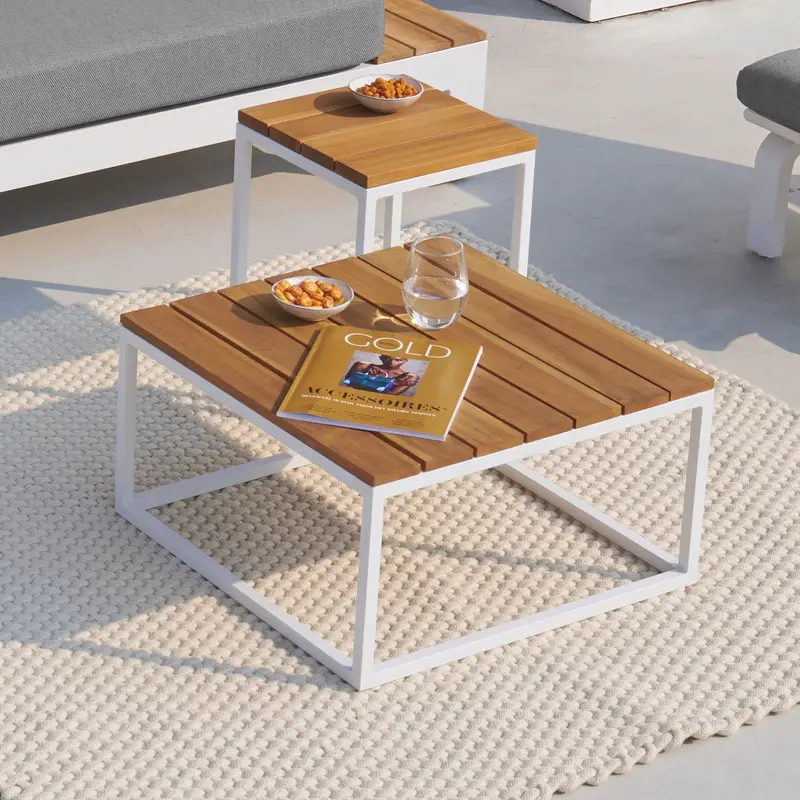 23-Inch Square Coffee Table With Minimalist White Metal Frame 1