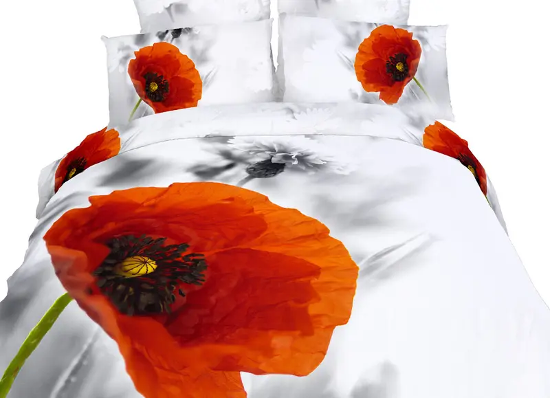 3D Poppy Floral Duvet Cover Set – Red And White Twin Xl Luxury Bedding Ensemble 1
