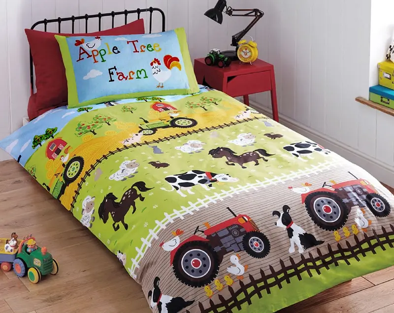 Apple Tree Farm Animal & Tractor Bedding Set – Toddler Or Twin Comforter Cover 1