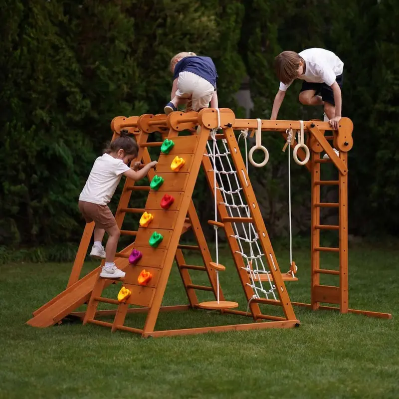 Avenlur Chestnut Foldable Jungle Gym – Wall-Mounted Or Freestanding Wooden Climber 1