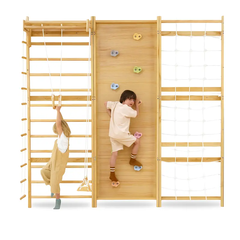Avenlur Walnut Modular Jungle Gym – Expandable Swedish Ladder, 95-Inch Wall-Mounted 1
