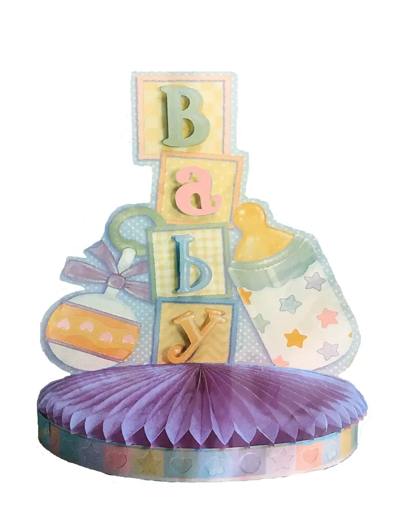 Baby Shower Table Centerpiece – 11.5" Paper Stand With Letter Appliqué Design 1