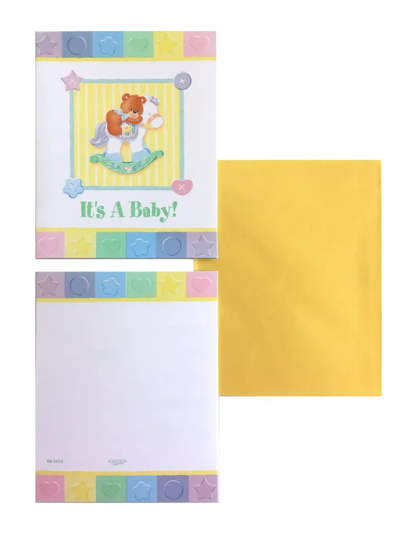 Bear On Rocking Horse Birth Announcement Cards – Set Of 8 Elegant Newborn Announcements 1
