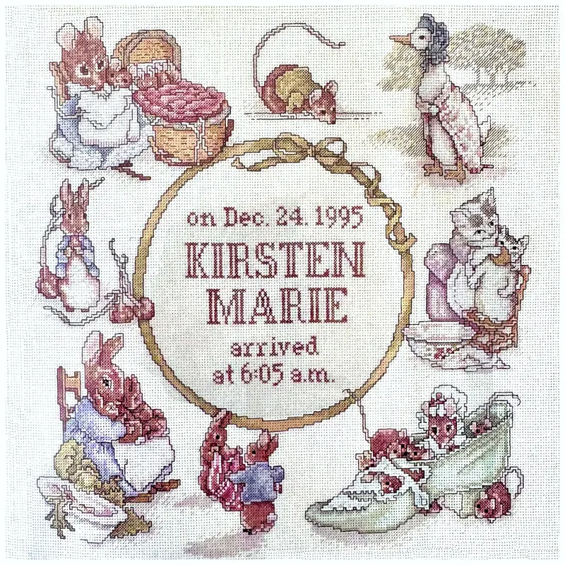 Beatrix Potter Peter Rabbit Birth Sampler Kit – Vintage Cross-Stitch Keepsake Pattern (1995) 1
