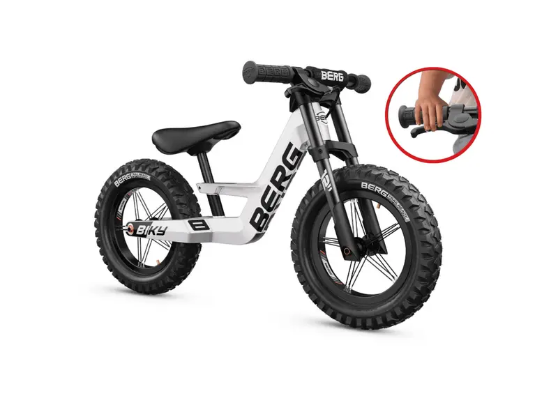 Berg Biky Cross Balance Bike – White Frame With Integrated Handbrake 1