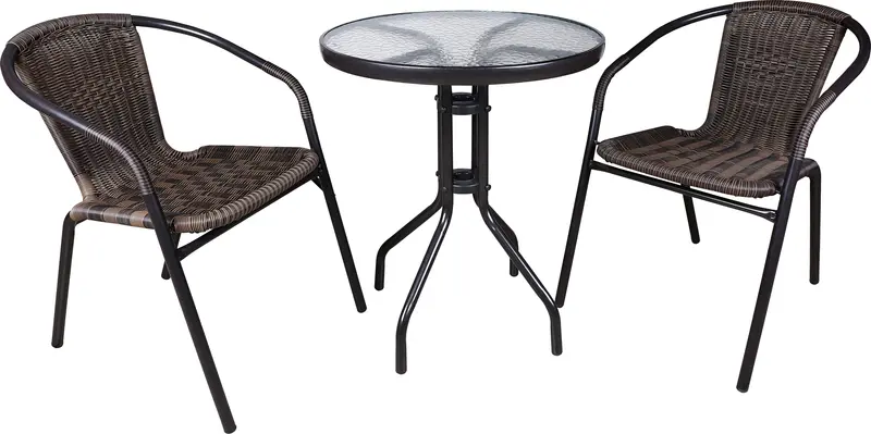 Bistro-Style Rattan Set – Stackable 2-Chair Configuration With Table 1