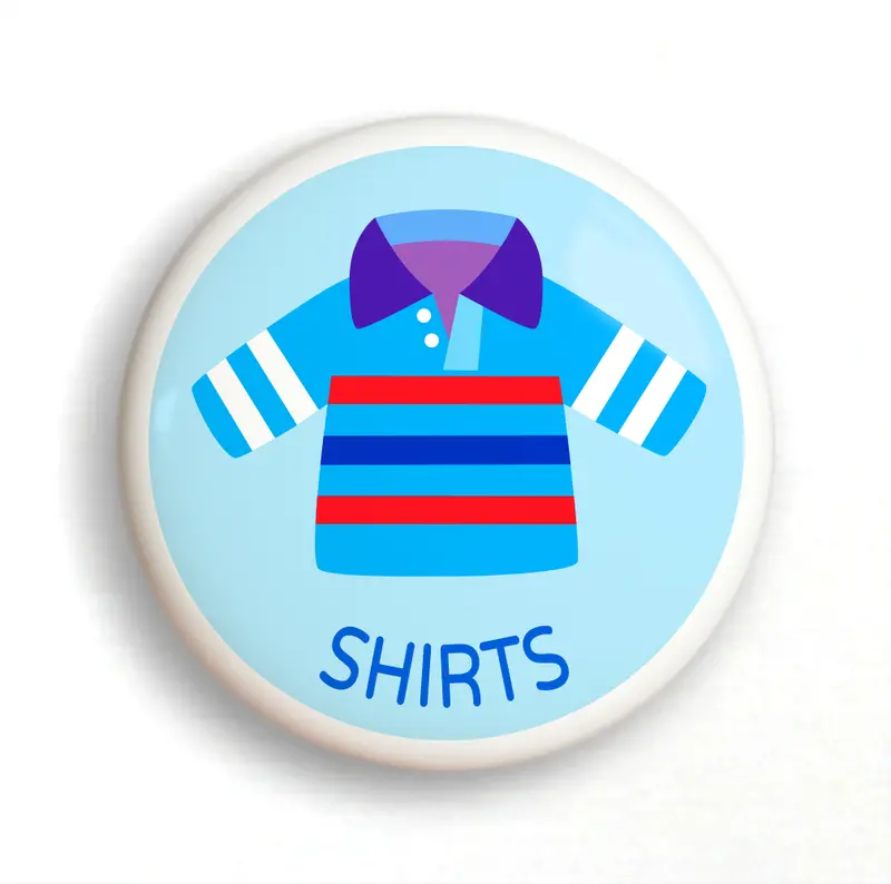 Blue Ceramic Drawer Knob For Boys' Dressers – 2-Inch Shirts Design 1