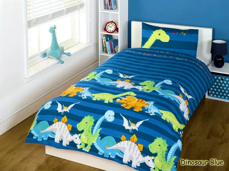 Blue Dinosaur Print Bedding Set For Boys – Toddler Or Twin Duvet/Comforter Cover 1