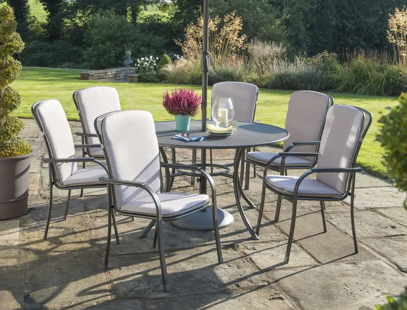 Bonella 6-Piece Mesh Dining Set – 135 Cm Round Table & Cushioned Seating 1