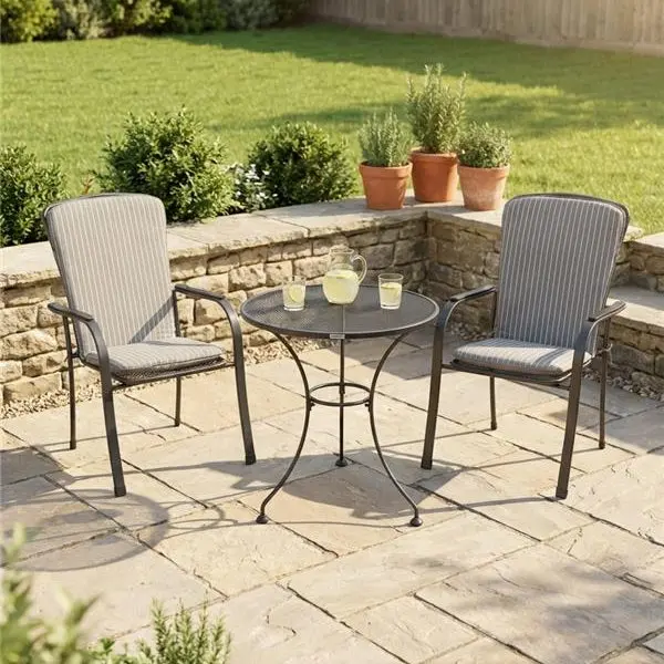Bonella Bistro Set – 70 Cm Round Mesh Table With Cushioned Chairs 1