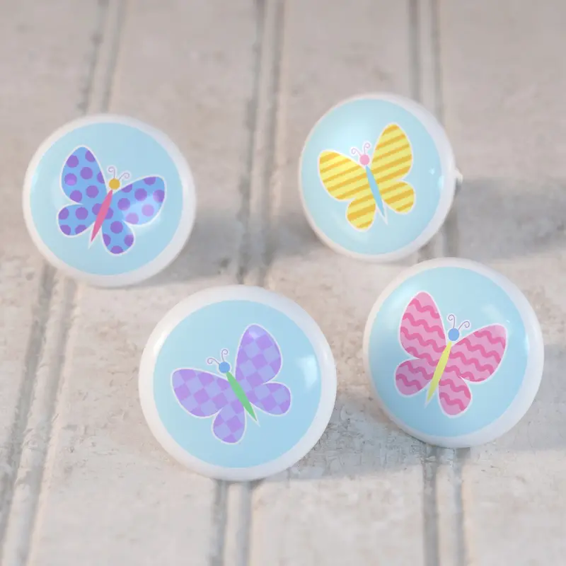 Butterfly Garden Ceramic Drawer Knobs – 4-Piece 1/2-Inch Set For Dressers Or Cabinets 1