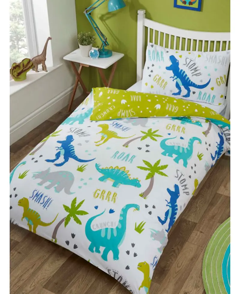 Cartoon Dinosaur Duvet Cover Set – Toddler Or Twin Bedding Ensemble 1