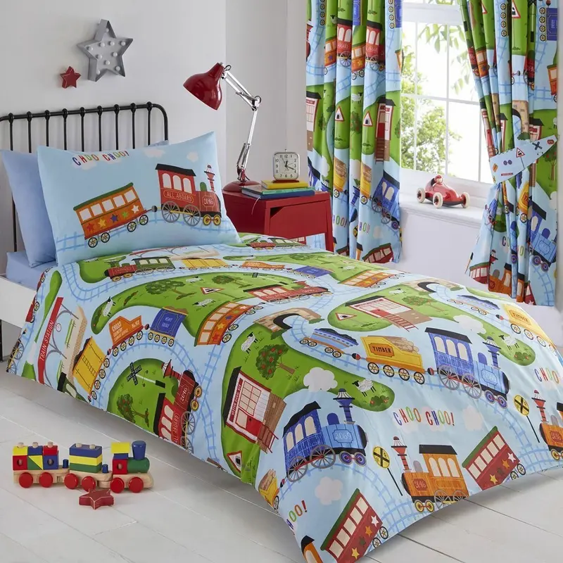 Choo-Choo Train Twin Duvet Cover Set – Reversible Kids Bedding Collection 1