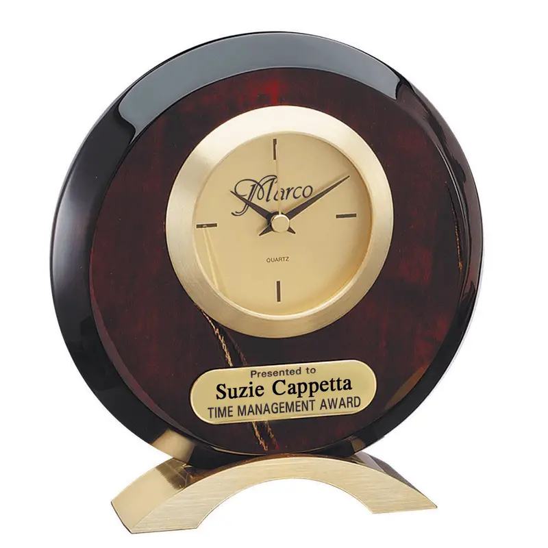 Circular Desk Clock Mounted On Polished Gold Base 1