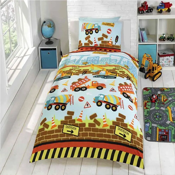 Construction Zone Duvet Cover Set – Bold Truck Design For Twin-Sized Beds 1