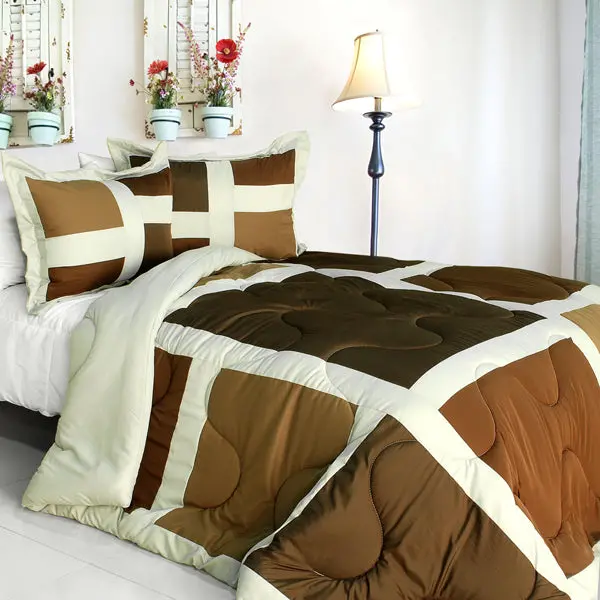 Dark Brown Grey Geometric Patchwork Comforter Set For Teens – Twin Size Modern Bedding 1
