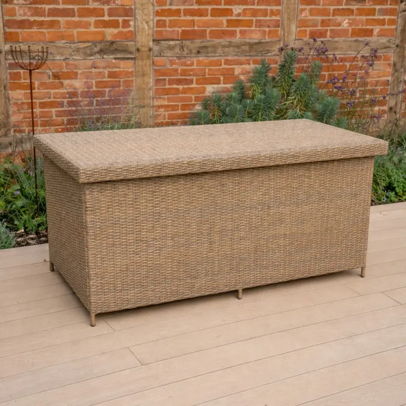 Derwent Weatherproof Cushion Storage Box – Wicker-Effect Design 1