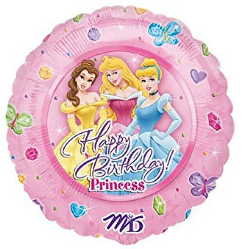 Disney Princess Birthday Balloon – Belle, Aurora & Cinderella – Pink Jewel Design – 18" Or Jumbo 32" 1