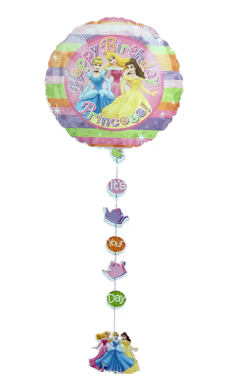Disney Princess Drop-A-Line Balloon – Cinderella, Aurora & Belle – 22" With Matching Weight 1