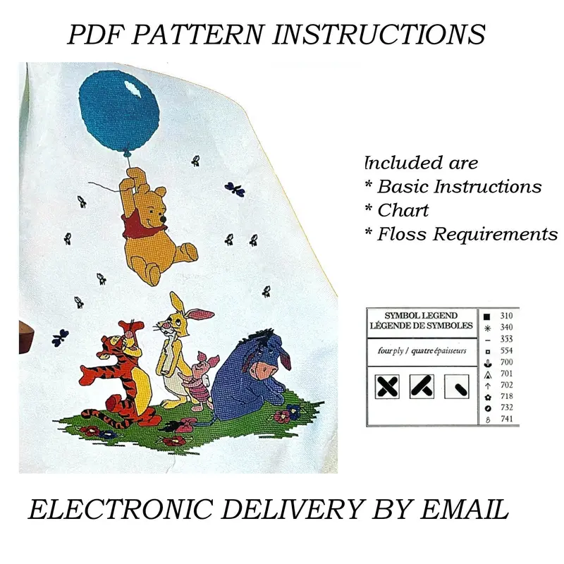 Disney Winnie The Pooh Floating Balloon Afghan Cross Stitch Pattern – Baby Crib Blanket Keepsake (1998) 1