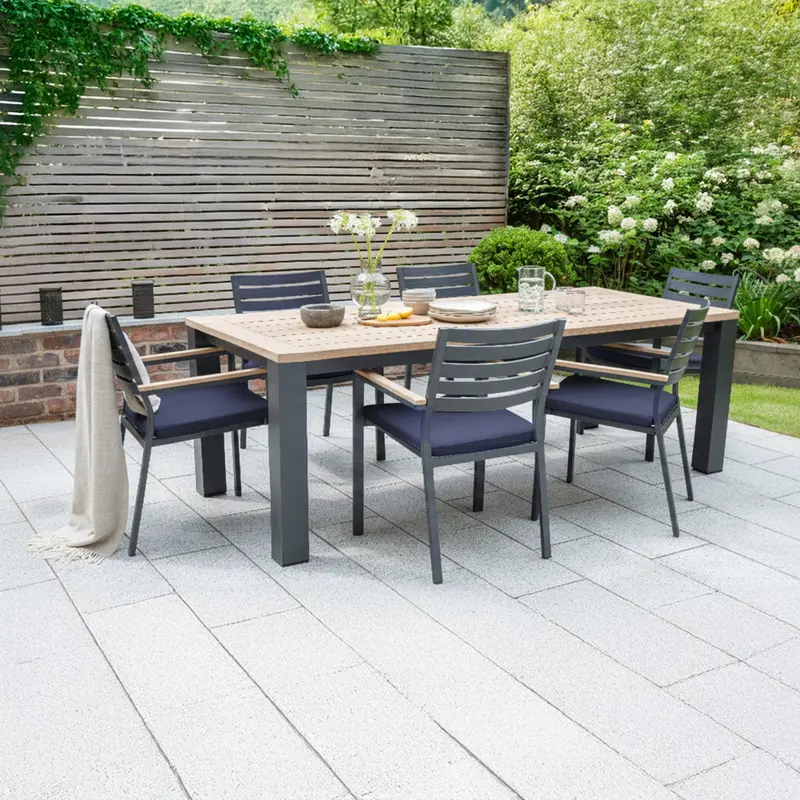 Elba 7-Piece Outdoor Dining Set – Indigo Spectrum Cushion Collection 1