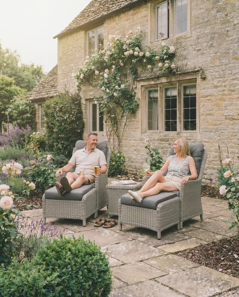 Foxley Companion Outdoor Seating Set – Side Table + Footstools 1