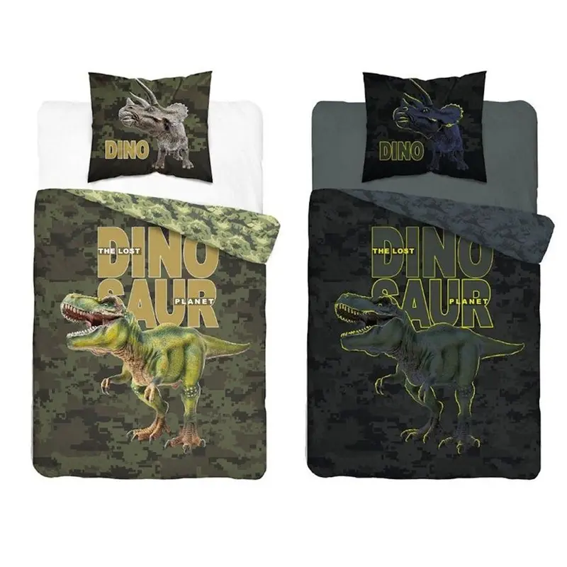 Glow-In-The-Dark Dinosaur Twin Duvet Cover Set – T-Rex Theme Camo Green Or Mixed-Color Bedding 1