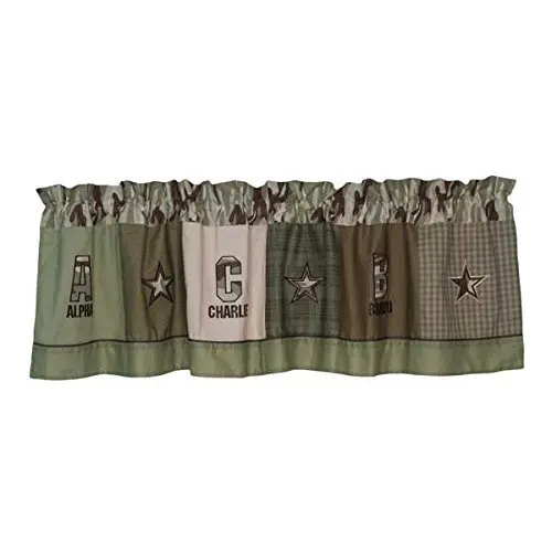Green Camouflage Military Valance – Alpha Bravo Charlie Themed 70 Inch Window Treatment For Boys’ Rooms 1