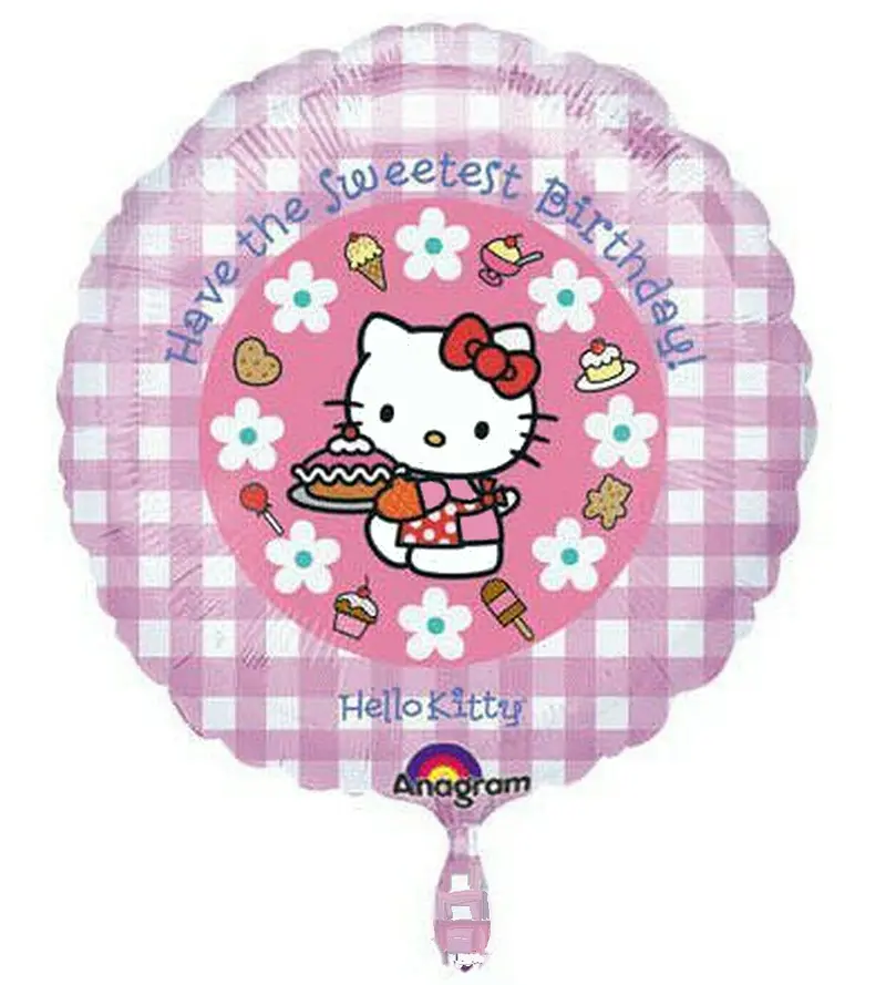 Hello Kitty Pink Gingham Birthday Balloon Featuring Cupcake Illustration (18") 1