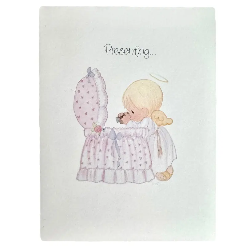 Jonathan & David Precious Moments New Baby Announcement Cards – 1970S Embossed Folding Set (8 Pcs) 1