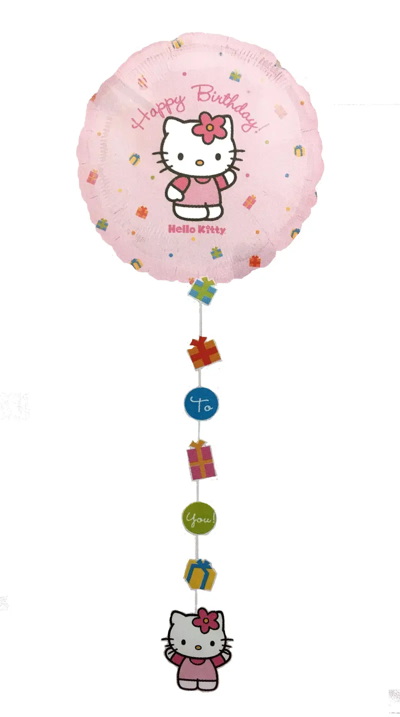 Jumbo Prismatic Hello Kitty Happy Birthday Balloon – Pink, 54" Drop-A-Line Design 1