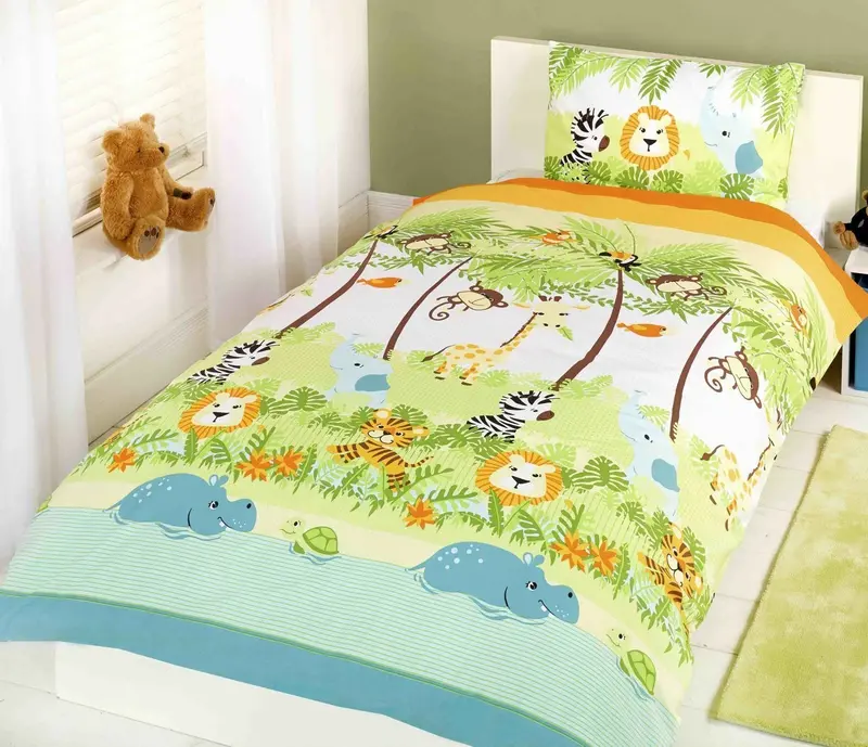 Jungle-Themed Reversible Twin Duvet Cover – Lion, Zebra, Giraffe & More Animal Print Bedding 1