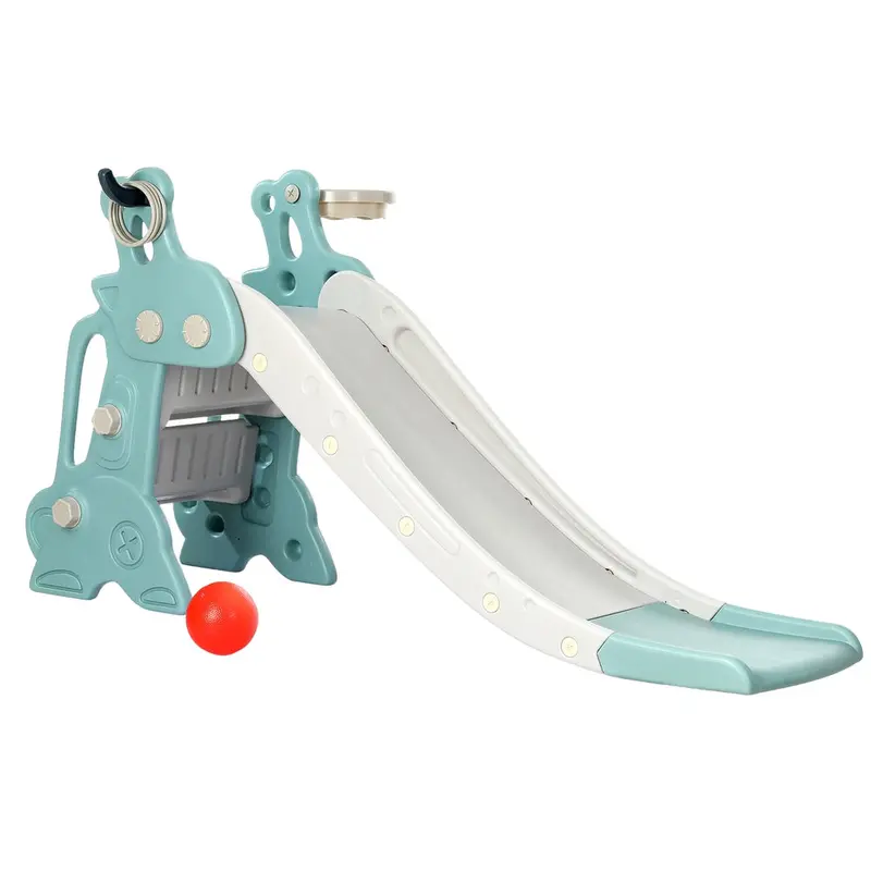 Keezi 140Cm Outdoor Kids Slide Set With Basketball Hoop & Deer-Themed Design (Blue) 1