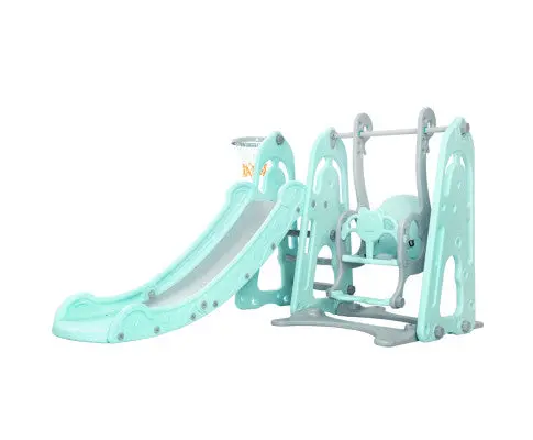 Keezi Dual-Function Outdoor Play Set – Slide, Swing & Basketball Hoop In Green 1