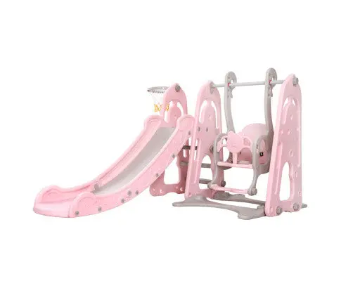 Keezi Dual-Function Outdoor Play Set – Slide, Swing & Basketball Hoop In Pink 1