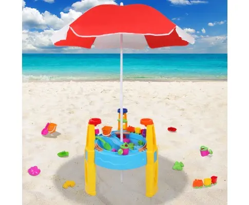 Keezi Dual-Function Sand & Water Table With Umbrella – Outdoor Play Set 1