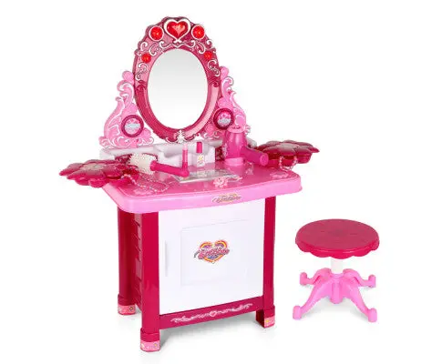 Keezi Girls’ Pretend Makeup Play Set – Vanity Dressing Table & Chair With Mirror And Accessories 1