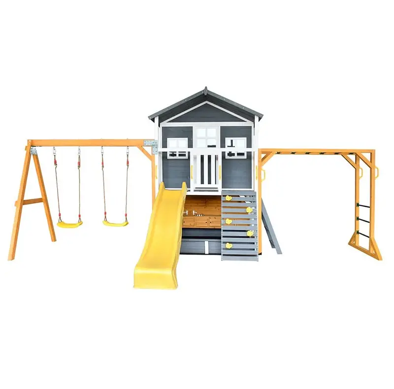 Kidzshack Caboodle Shack Cubby House With Mud Kitchen, Monkey Bars & Swing Set 1