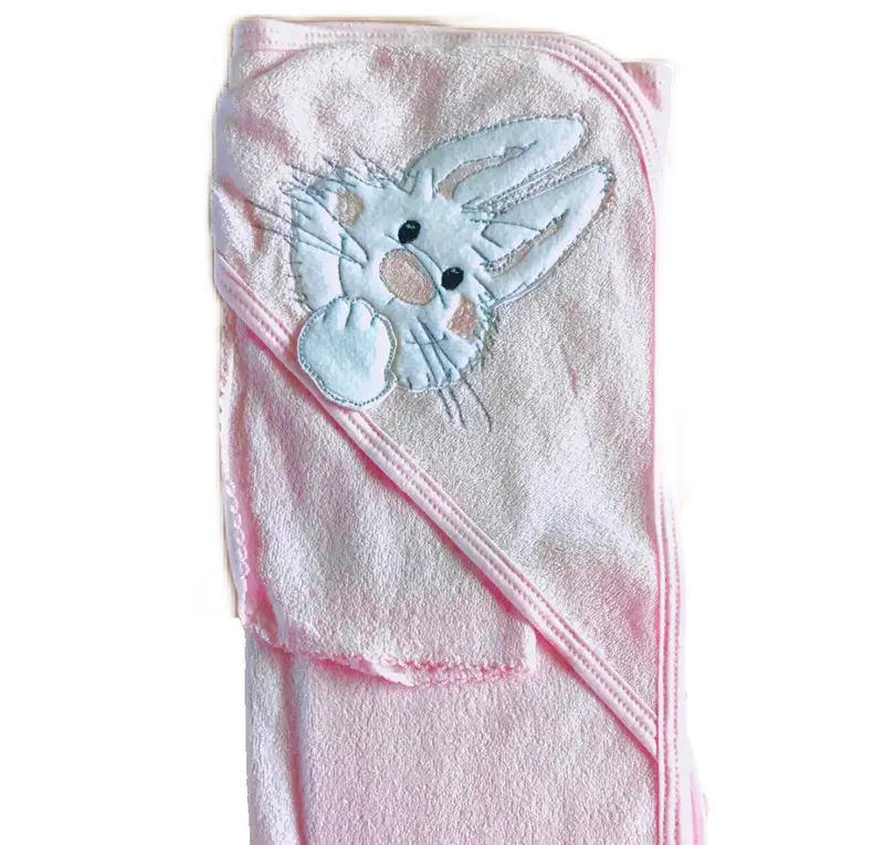 Little Suzy'S Zoo Pink Hooded Baby Towel Set – Lulla Bunny Appliqué, 30" X 26" Washcloth Bundle 1