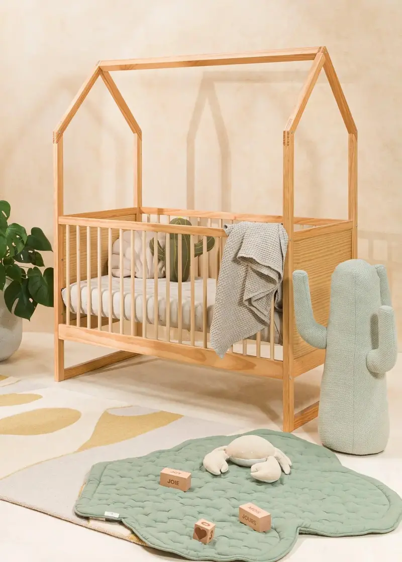 Natural Wood Baby Crib Featuring Minimalist House Aesthetic 1