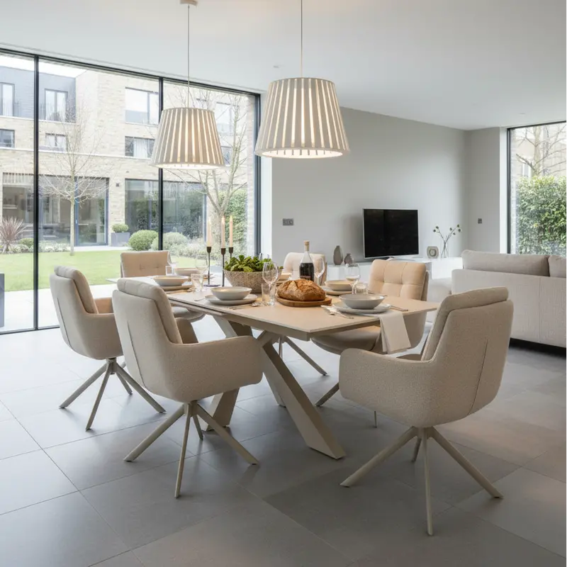 Oslo 6-Person Indoor Dining Set – Ceramic Extendable Table & Auto-Swivel Chairs 1