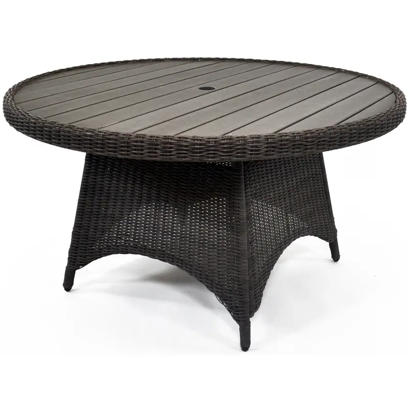 Palma Round Casual Dining Table – Teak Look Top, Steel Base 1