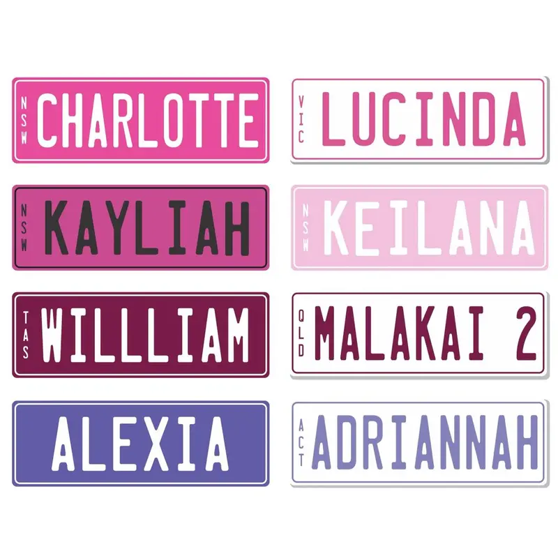 Personalised Kids Number Plates – 2-Piece Set In Pink, Blue & Purple 1